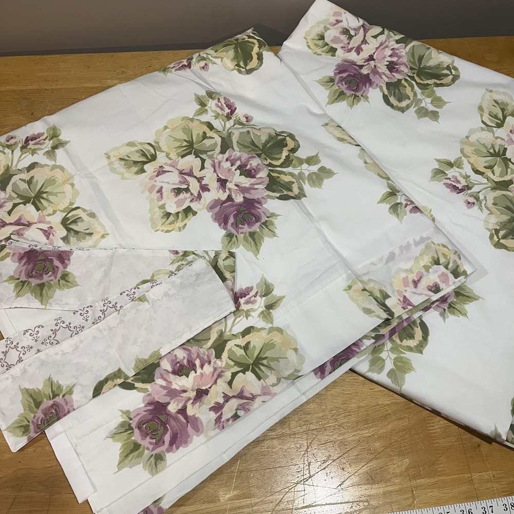 Rose Cottagecore Handmade Curtain Panels 42x82" Lined Cabbage Garden Purple Ties